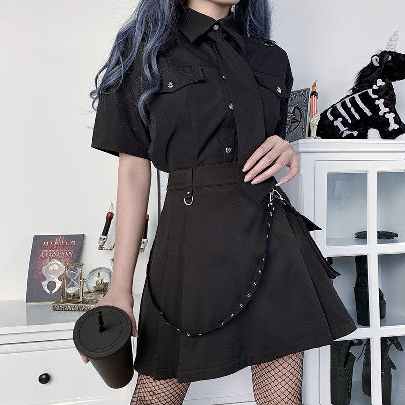 Black Skirt Harajuku Punk Gothic Black High Waist Black Women Sexy Patchwork Bandage Mini Skirt Female Streetwear