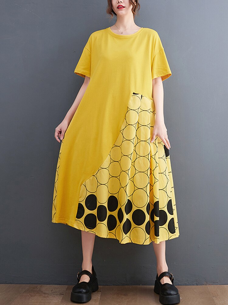 Patchwork Polka Dot Vintage Dress - Summer Chic