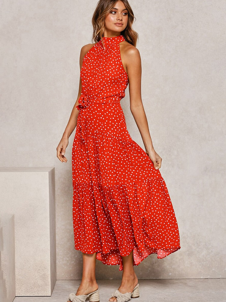 Summer Long Dress Polka Dot Casual Dresses Black Sexy Halter Strapless New Vacation Clothes For Women
