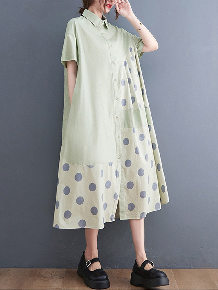 Vintage Polka Dot Short Sleeve Shirt Dress