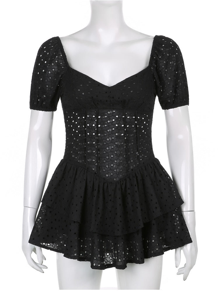 Darlingaga V-Neck Ruffle Pleated Summer Dress