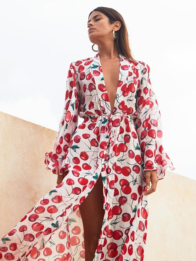 Cotton Beach Kaftan: High Collar Swim Cover Up