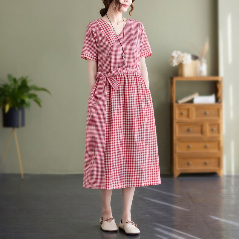 Patchwork Plaid Cotton Summer Dress