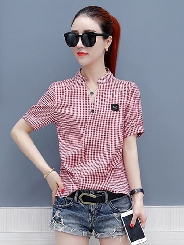 Women's Chiffon Plaid Blouse