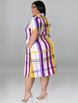 Plus Size Belted Maxi Dress - Short Sleeve