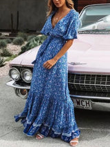 Bohemian Long Party Dress Ladies Viscose Floral Print Beach Dress