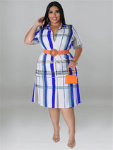 Plus Size Belted Maxi Dress - Short Sleeve