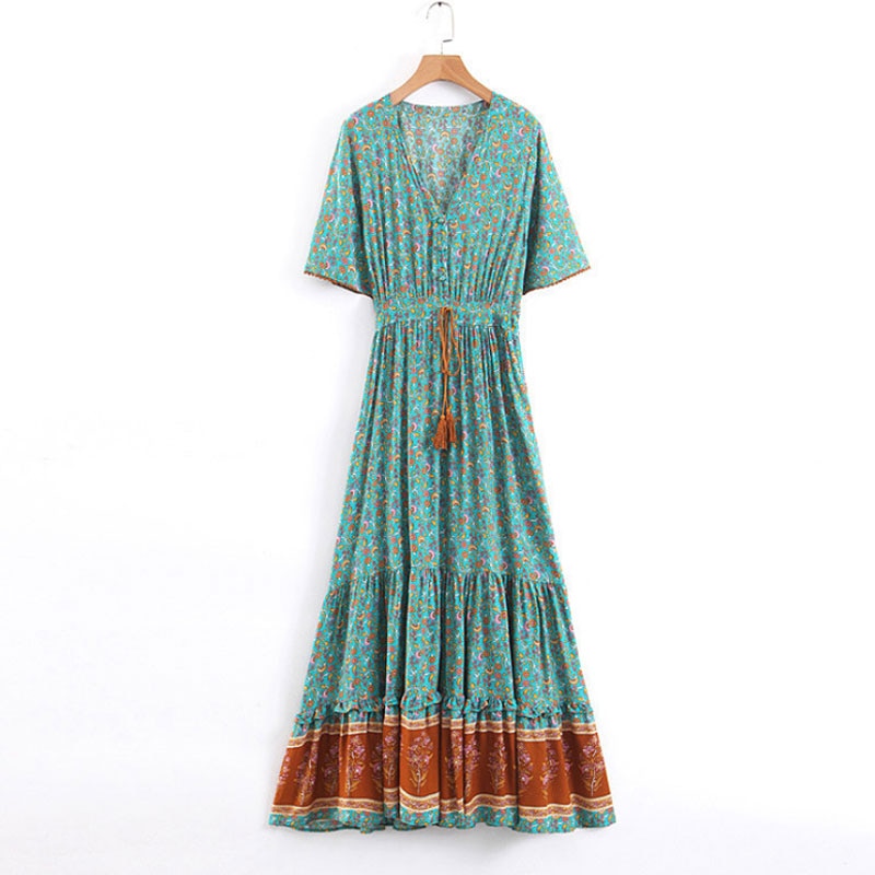 Bohemian Long Party Dress Ladies Viscose Floral Print Beach Dress