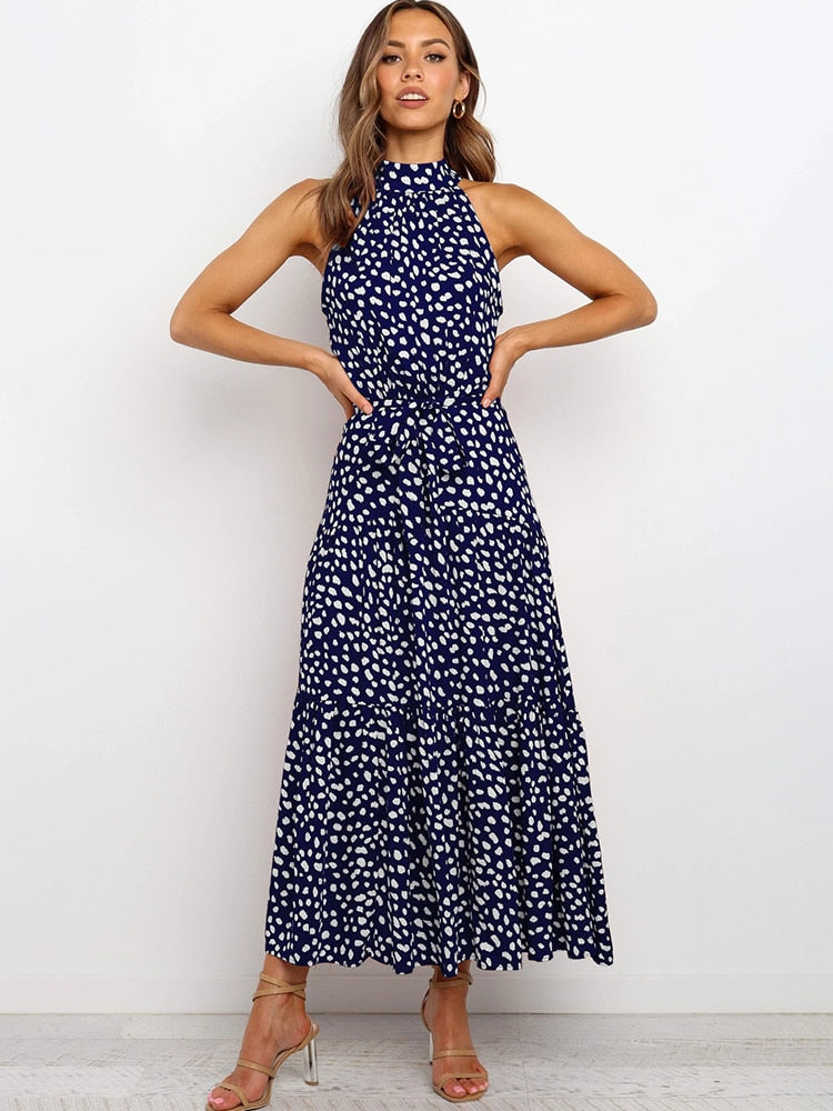 Summer Long Dress Polka Dot Casual Dresses Black Sexy Halter Strapless New Vacation Clothes For Women