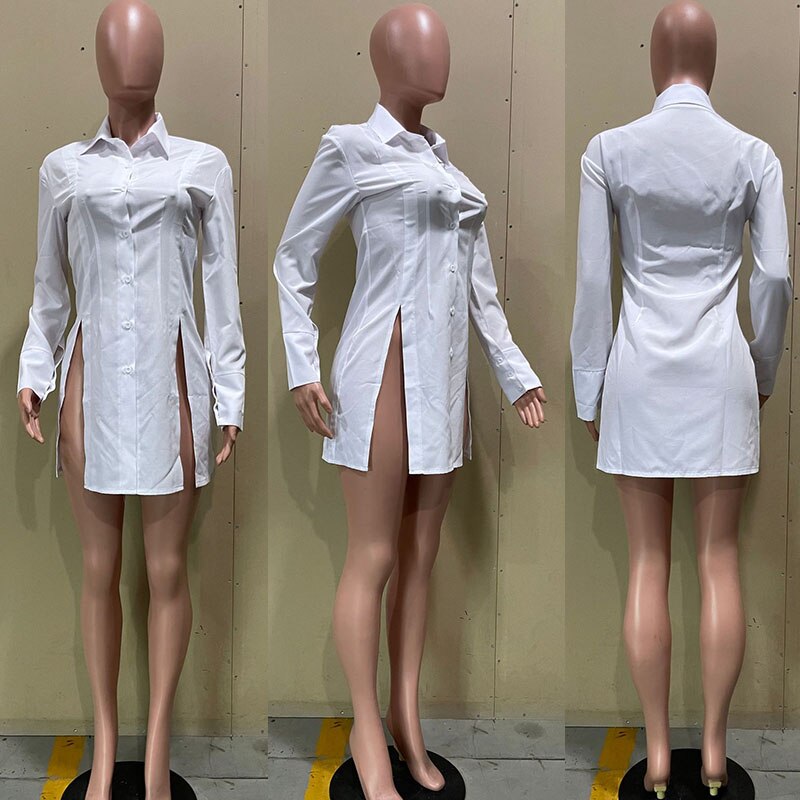 Chic Button-Up Shirt Dress with Side Slit