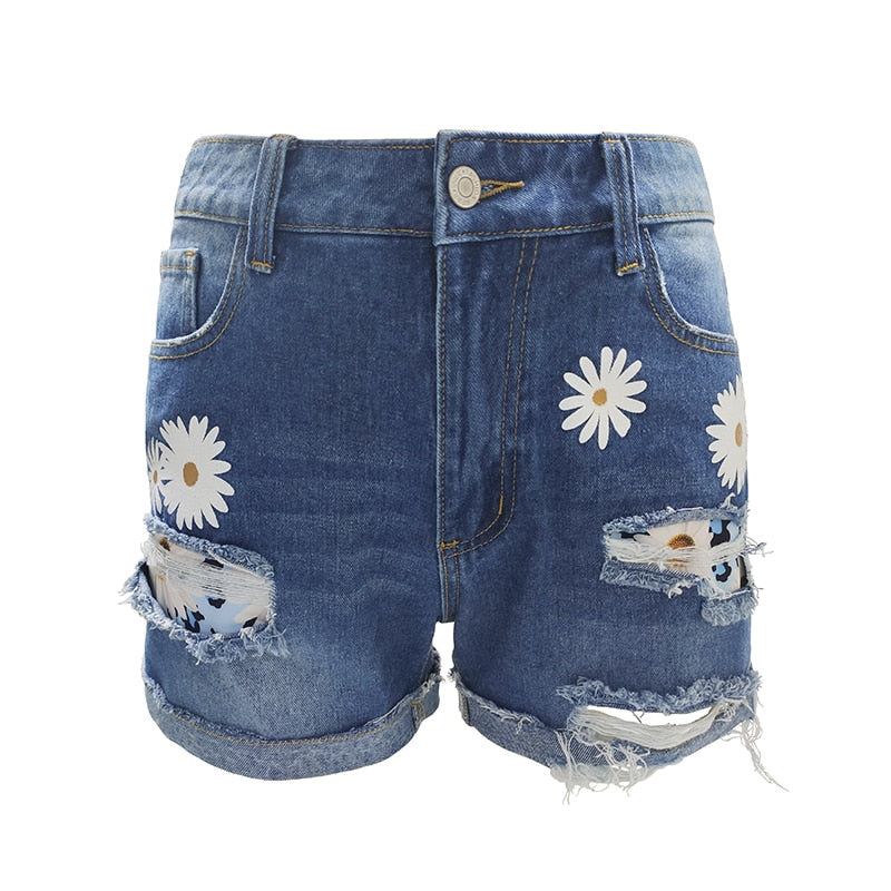 Ripped Printed Loose Casual Street Women's Denim Shorts