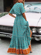 Bohemian Long Party Dress Ladies Viscose Floral Print Beach Dress