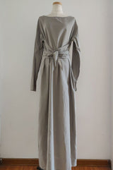 Cotton Casual O Neck Maxi Dress - Gray Solid Color