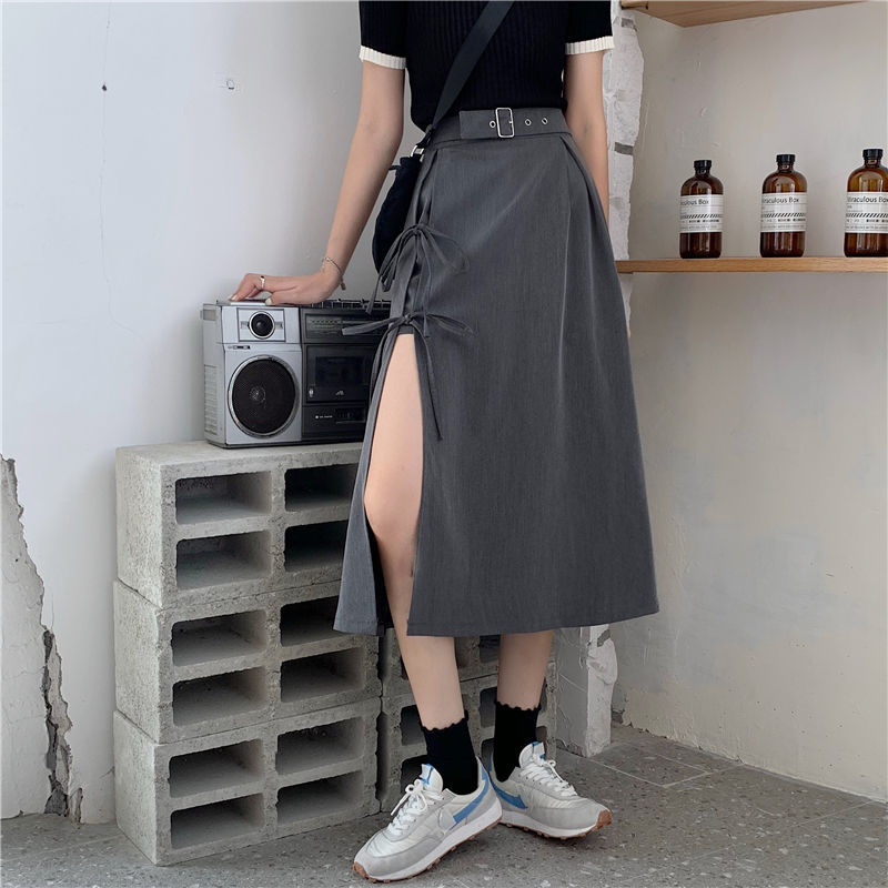 Vintage Gothic High Split Mid-Calf Skirt - Streetwear Chic