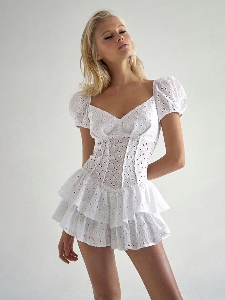 Darlingaga V-Neck Ruffle Pleated Summer Dress