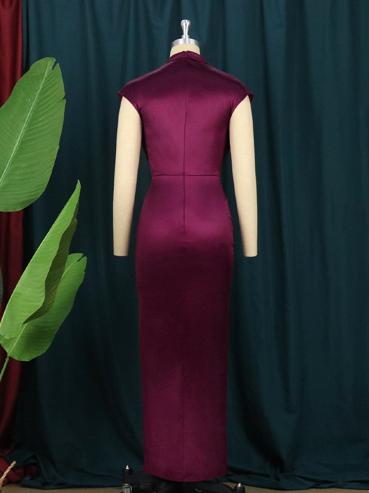 Pleated High Collar Sleeveless Maxi Dress