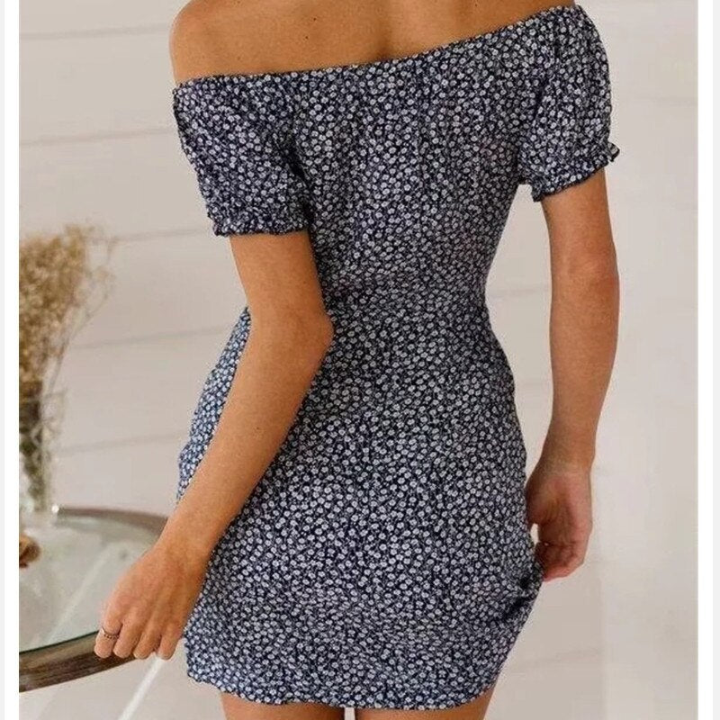 Boho Floral Off-Shoulder Mini Dress for Women