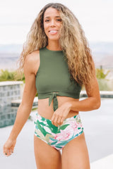 Green Tie Knot High Waisted Swimsuit