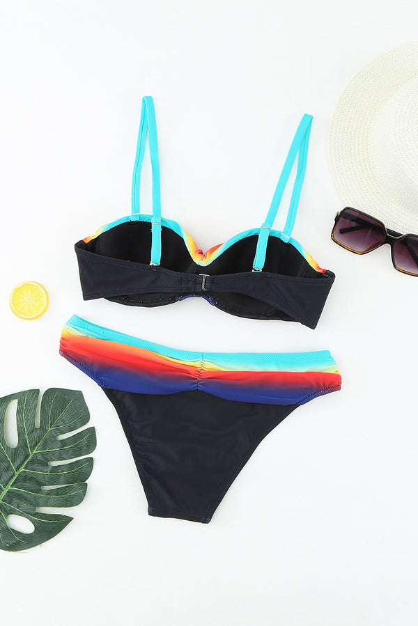 Multicolor Tie-dye Padded Gather Push-up Bikini Set