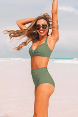 Green Twist Front High Waist Bikini