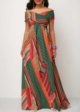 Printed Off the Shoulder Shirred Detail Dress