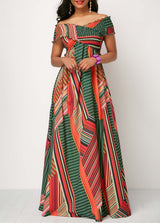 Printed Off the Shoulder Shirred Detail Dress
