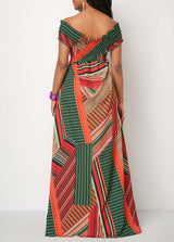 Printed Off the Shoulder Shirred Detail Dress