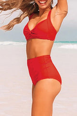 Red Twist Front High Waist Bikini
