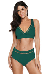 Green V Neck Hollow Out High Waisted Swimsuit