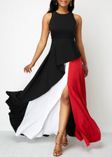Sleeveless Round Neck Front Slit Maxi Dress