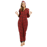 Cotton Plaid Hooded Pajama   Jumpsuit