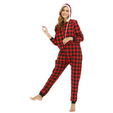 Cotton Plaid Hooded Pajama   Jumpsuit