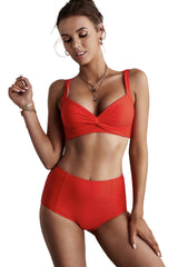 Red Twist Front High Waist Bikini