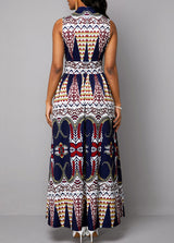 Tribal Print Sleeveless Mock Neck Maxi Dress