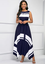 Asymmetric Hem Printed Sleeveless Maxi Dress