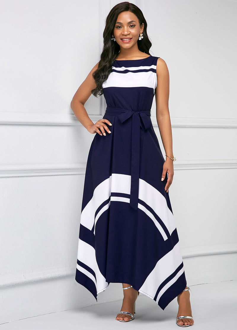 Asymmetric Hem Printed Sleeveless Maxi Dress