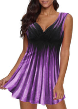 Wide Strap Purple Printed Swimdress and Shorts
