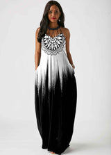 Sleeveless Tribal Print Pierced Maxi Dress