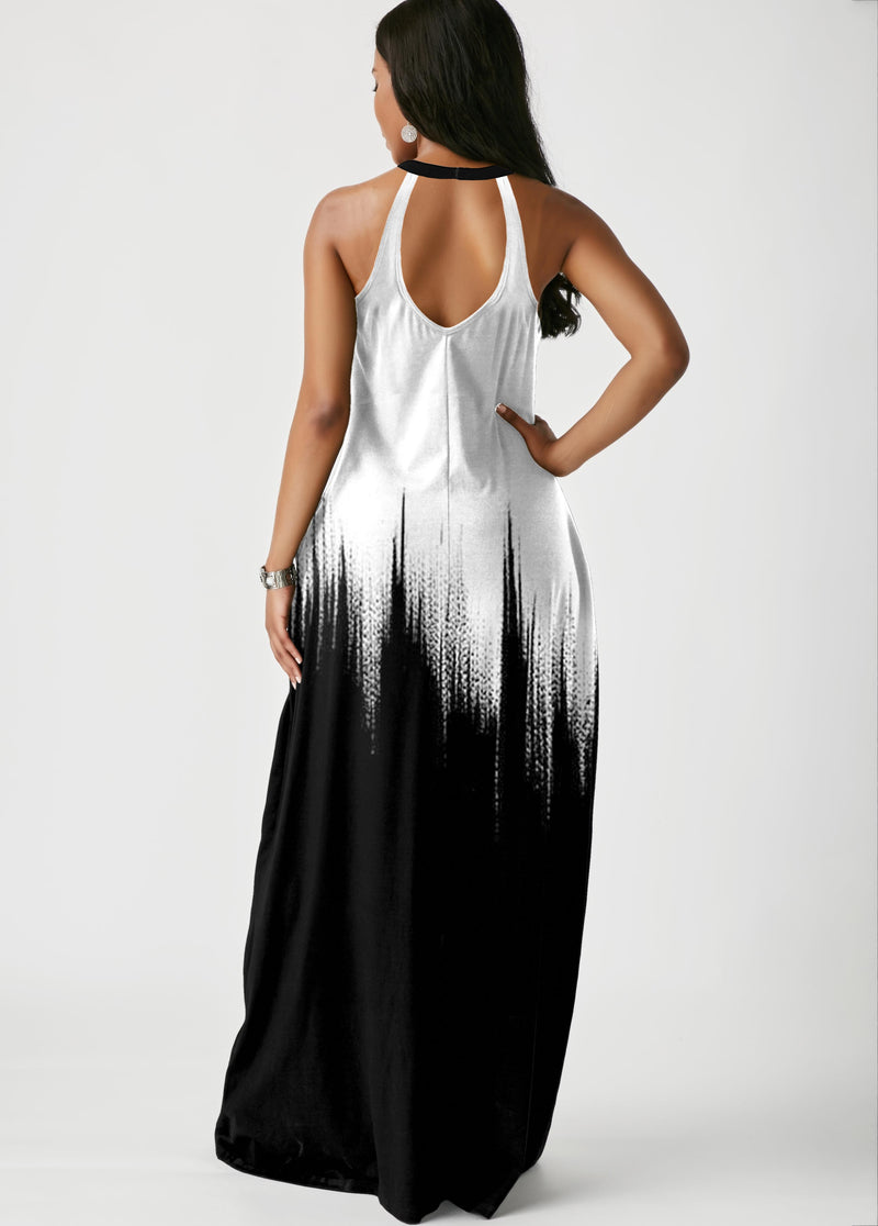 Sleeveless Tribal Print Pierced Maxi Dress