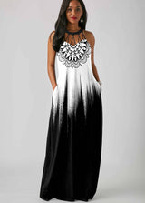 Sleeveless Tribal Print Pierced Maxi Dress