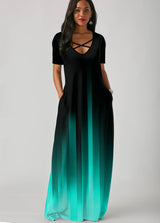 Side Pocket Mint Green Gradient Short Sleeve Maxi Dress