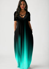 Side Pocket Mint Green Gradient Short Sleeve Maxi Dress