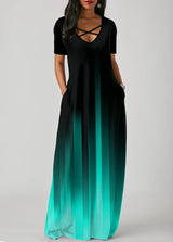 Side Pocket Mint Green Gradient Short Sleeve Maxi Dress