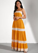 Yellow Sleeveless Lace Stitching Spaghetti Strap Dress