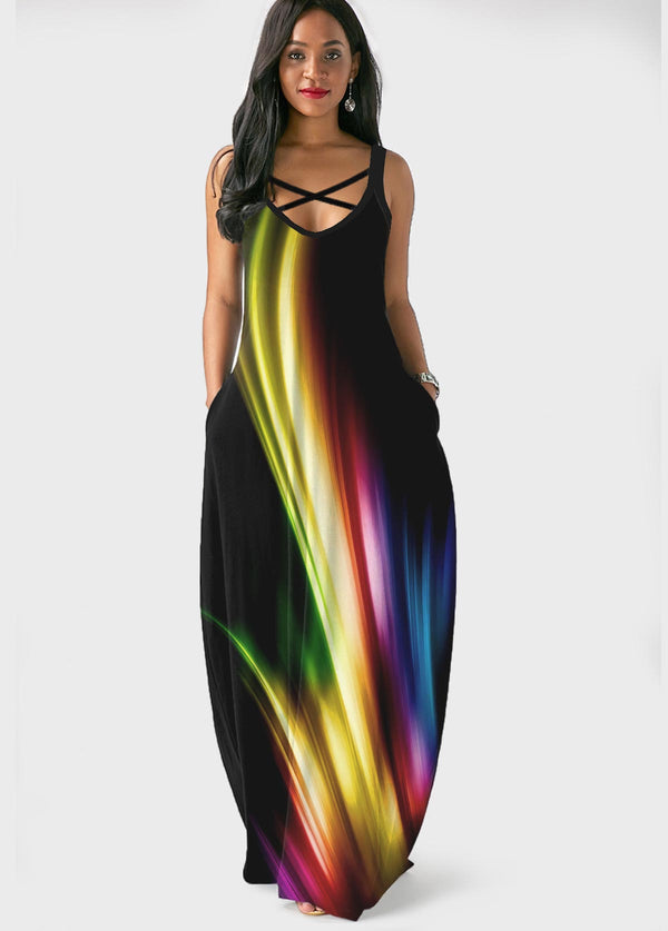 Printed Spaghetti Strap Side Pocket Maxi Dress