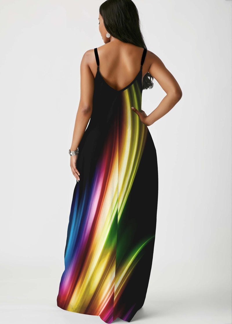 Printed Spaghetti Strap Side Pocket Maxi Dress