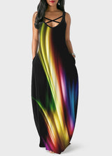 Printed Spaghetti Strap Side Pocket Maxi Dress
