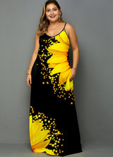 Plus Size Side Pocket Sunflower Print Spaghetti Strap Maxi Dress