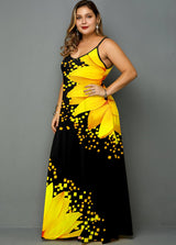 Plus Size Side Pocket Sunflower Print Spaghetti Strap Maxi Dress