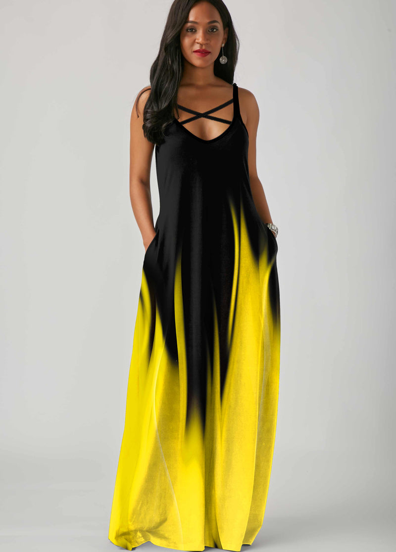Printed Spaghetti Strap Side Pocket Maxi Dress